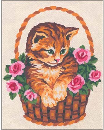 Collection D'Art Kitten In Rose Basket Needlepoint Tapestry Kit #3138K 7.9" x 9.8"/20 cm x 25 cm